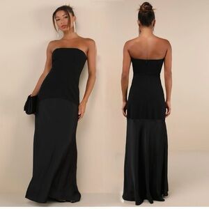 Lulus Compelling Style Strapless A-Line Long Maxi Evening Dress, Black, XL, NWOT